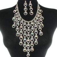 Long Oval Chain Rhinestone Necklace Set 141582AB