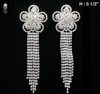 Extra Long Rhinestone Clip Ons Flower Style