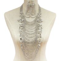 Multi-Strand Rhinestone Drop Necklace Set 149163SL