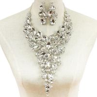 Crystal Long Bib Necklace Set 149945SL